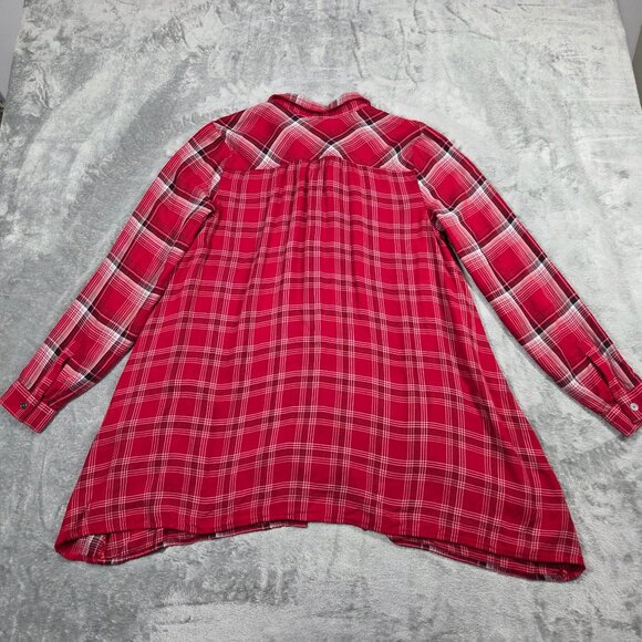 J Jill Top Womens Small Red Plaid Button Up Flowy Tunic Pockets Western Boho - Picture 6 of 8
